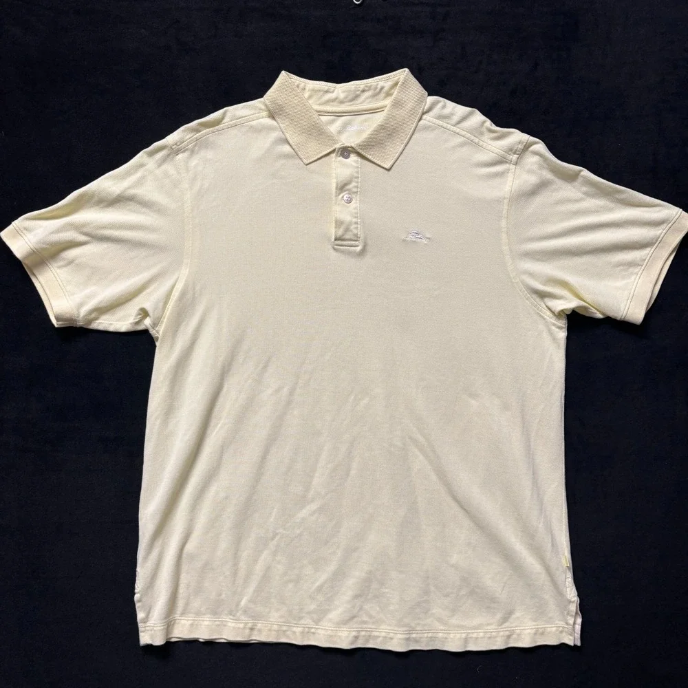 Tommy Bahama Mens‎ Polo Shirt Pale Yellow Short Sleeve Supima Cotton Size XL